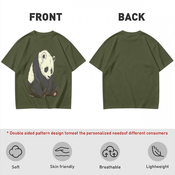Olive T-shirt with Sad Sitting Panda Graphic Print