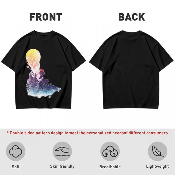 Olive T-Shirt with Watercolor Witch and Moon Art Print