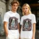 Olive T-Shirt with UFO Abducting Cat Over Burning City