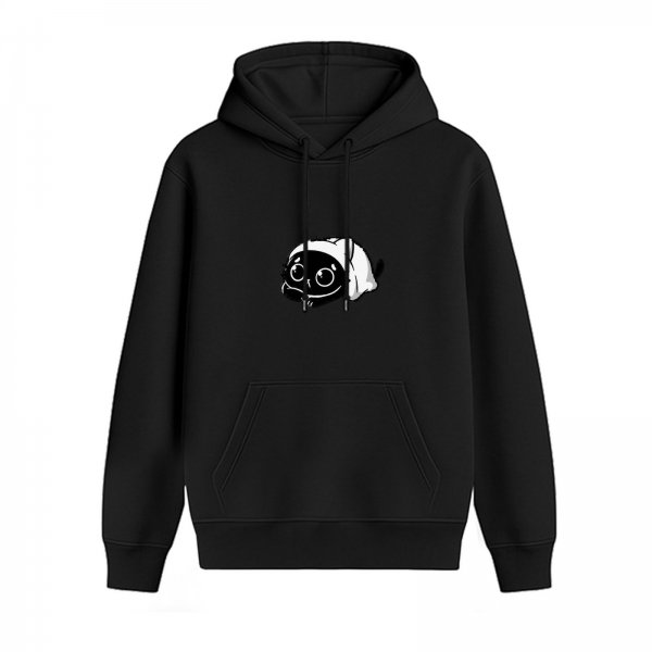 Black hoodie with cute cartoon black cat graphic