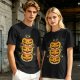 Olive Halloween T-Shirt with Stacked Jack-o'-Lanterns and Black Cats
