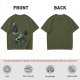 Olive T-shirt with cartoon lizard bench pressing weights in gym mirror