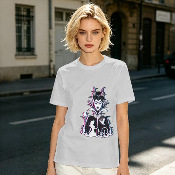 Olive T-shirt with Maleficent Glitch Art Print