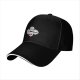 Black baseball cap with four stylized older women wearing colored visors