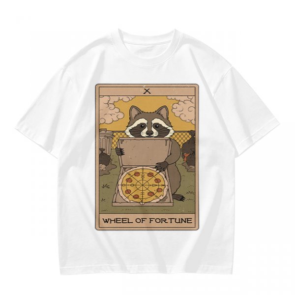 Raccoon Wheel of Fortune Tarot Pizza T-Shirt