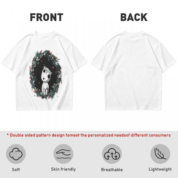 Olive T-Shirt with Kodama Forest Spirit Floral Wreath Print