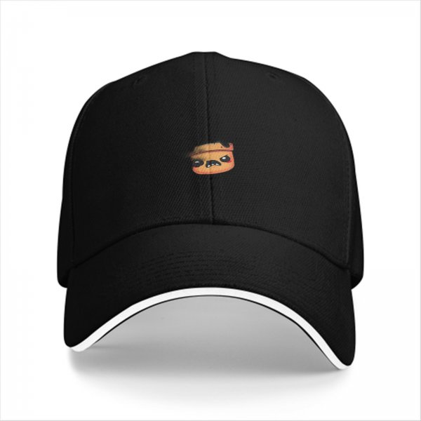 Black baseball cap with small angry pot character graphic
