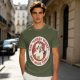 Olive t-shirt with angry chicken holding knife and funny text design