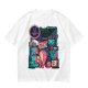 Olive T-Shirt with Cyberpunk Pink Cat and Robotic Tech Print