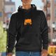 Black Hoodie With Angry Orange Cat Graphic Print