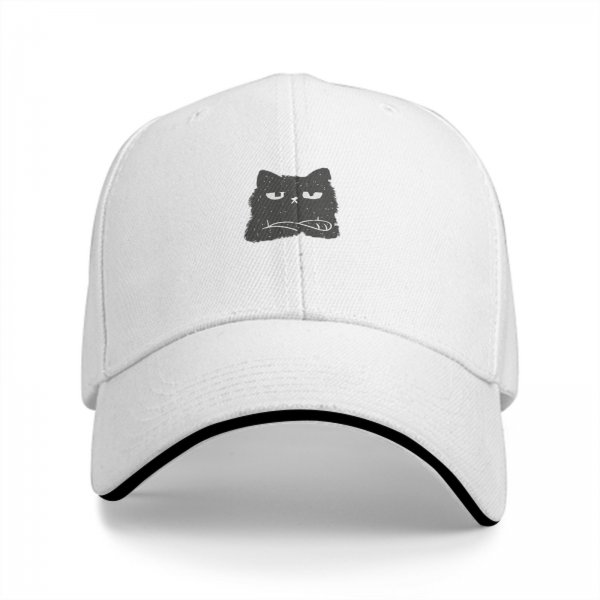 Black Baseball Cap With Grumpy Cat Face Graphic