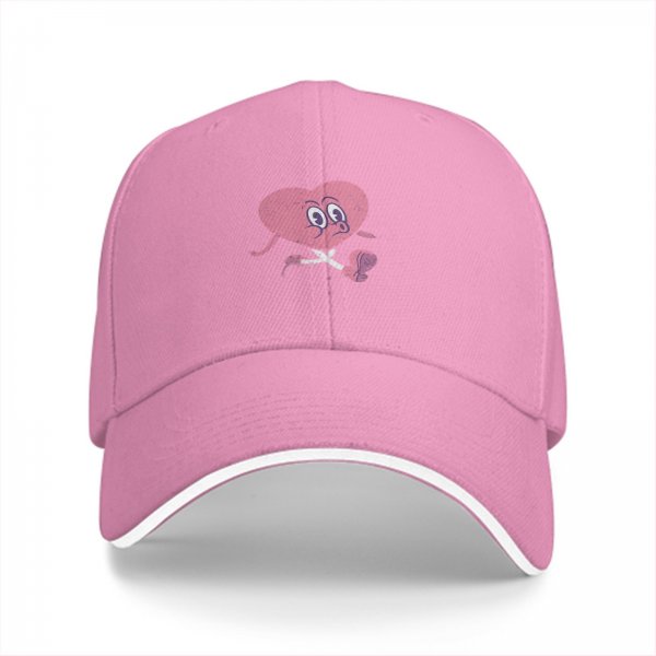 Black baseball cap with sad running pink heart graphic