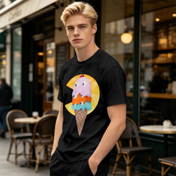 Olive T-Shirt With Melting Ice Cream Ghost Graphic Design