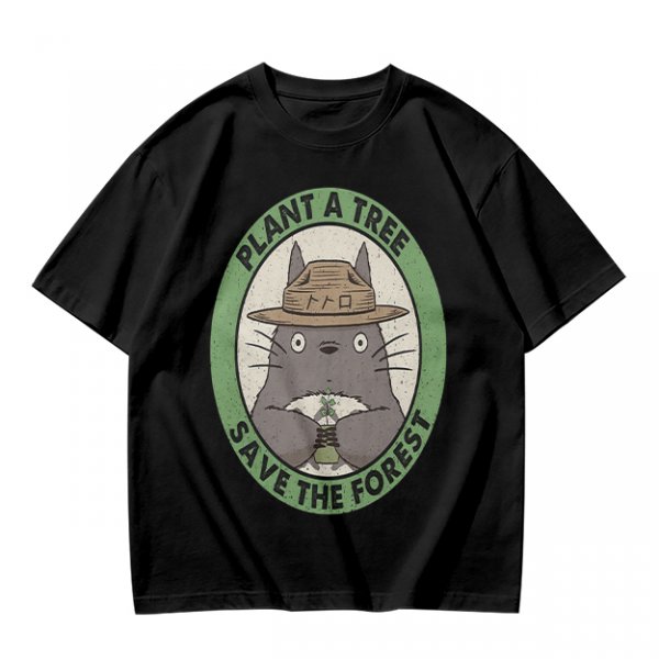Olive green Totoro graphic t-shirt with plant a tree save the forest slogan