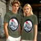 Olive T-shirt with Great Wave Enso Circle and Red Sun Print