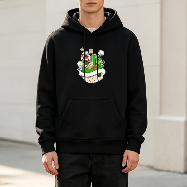Black Hoodie With Super Mario Themed Ramen Print