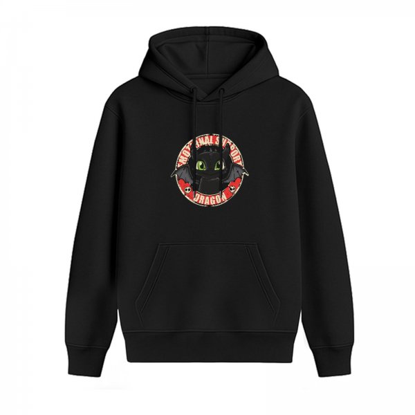 Black hoodie featuring Toothless the dragon emotional support design