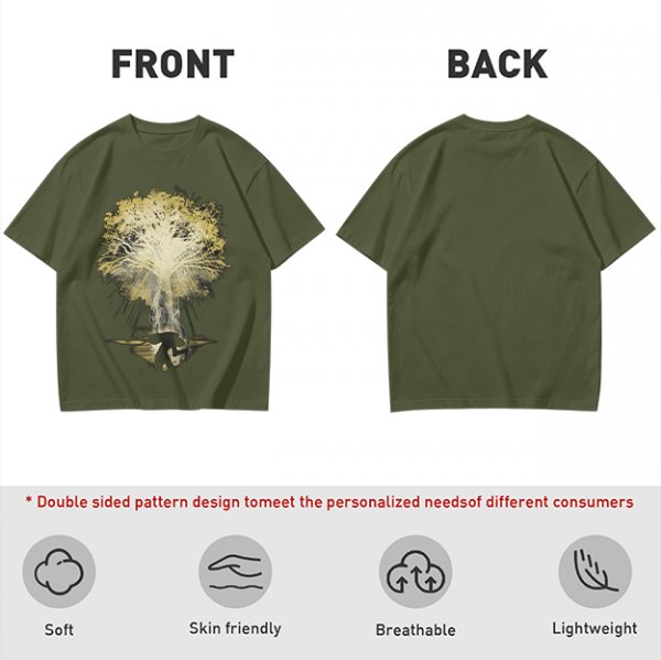 Olive Green T-Shirt With Glowing Tree Reflection Art