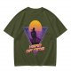 Olive green retro sunset graphic t-shirt with Hero of Time print