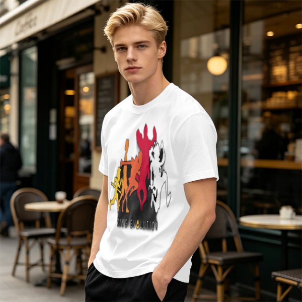 Olive Graphic T-Shirt with King Evolution Character Silhouettes