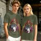 Olive T-shirt with Final Fantasy Vivi and Moogle Fire Artwork