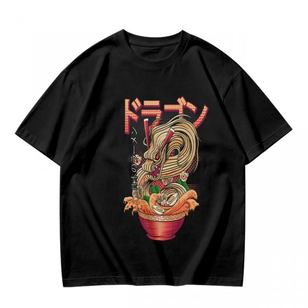 Olive T-Shirt with Japanese Ramen Dragon Graphic Print