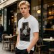 Olive Green T-Shirt With Cat In Armchair Graphic Print