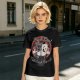 Olive t-shirt with retro cartoon raccoon and dog trash can print