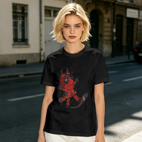 Olive Green T-Shirt With Cute Deadpool Dog Graphic Print