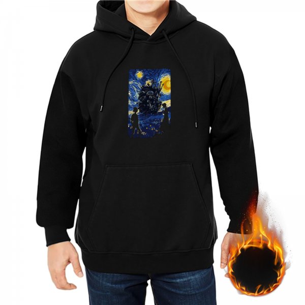 Black hoodie with Starry Night style fantasy castle graphic