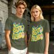 Olive graphic t-shirt with 'MY BESTO FRIENDO' anime character print