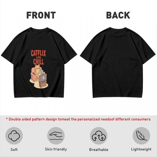 Catflix and Chill Orange Cat Watching TV Graphic T-Shirt