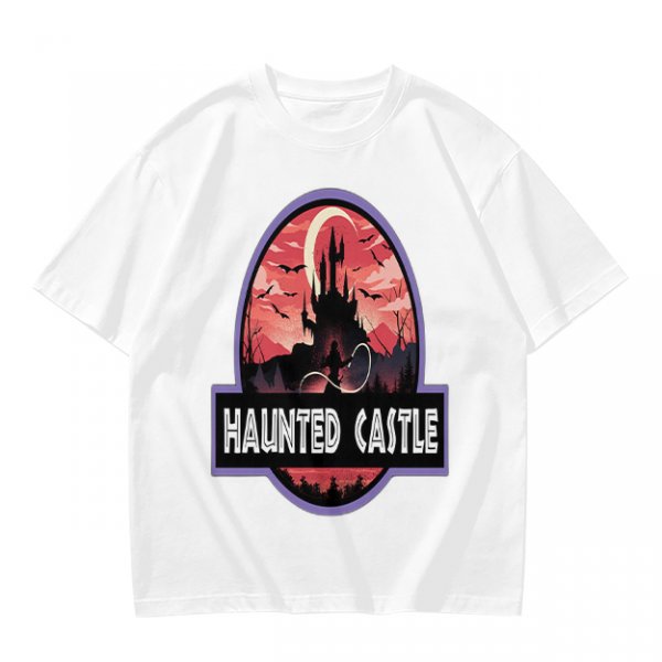 Olive T-Shirt with Haunted Castle Silhouette Graphic Design
