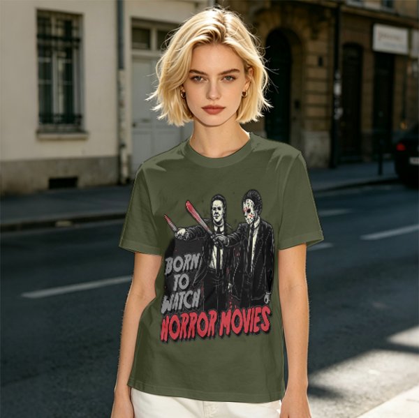 Born To Watch Horror Movies Halloween Themed Graphic T-Shirt