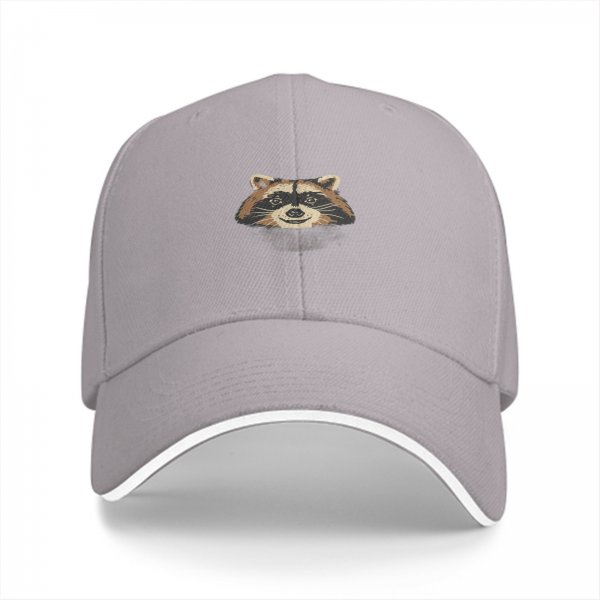Black Baseball Cap With Raccoon Head Graphic Design