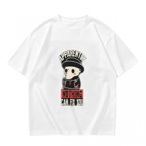Olive T-Shirt With Cute Plague Doctor Graphic And 'Apparently Nothing Can Fix You' Text