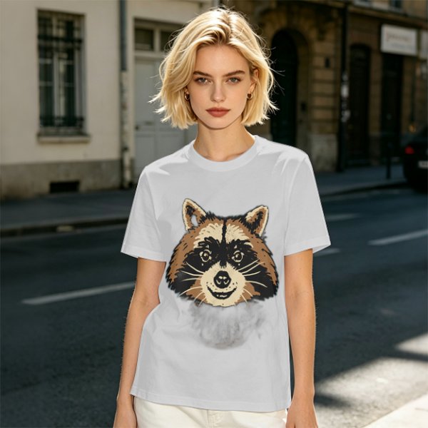 Olive Green T-Shirt With Smiling Raccoon Graphic Print