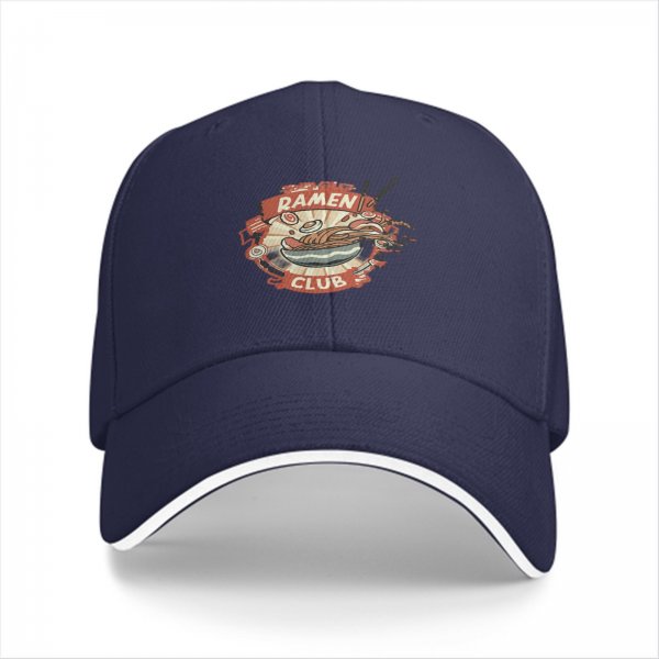 Black Baseball Cap With Ramen Club Graphic Print