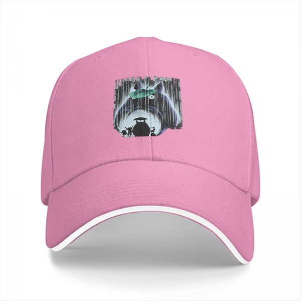 Black baseball cap with Totoro rainy forest graphic print