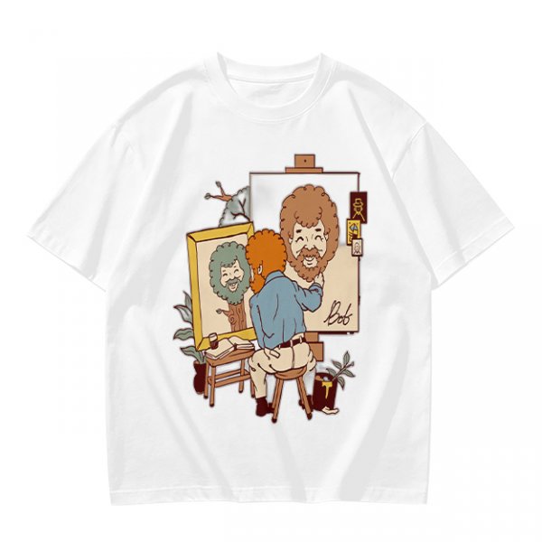 Olive Green T-Shirt With Cartoon Artist Painting Self Portrait Artwork