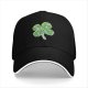 Black baseball cap with decorative four-leaf clover graphic
