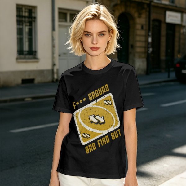 Olive Graphic Tee With 'F*** Around And Find Out' Uno Reverse Card Print