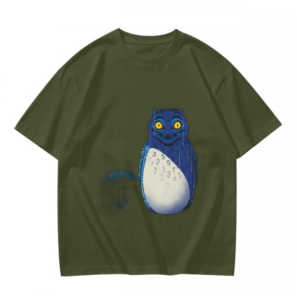 Olive T-Shirt With Blue Whimsical Creature Graphic Print