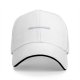 Black baseball cap with small text graphic on front panel