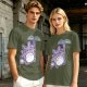 Olive T-Shirt With Cute Chibi Totoro Holding Leaf Print