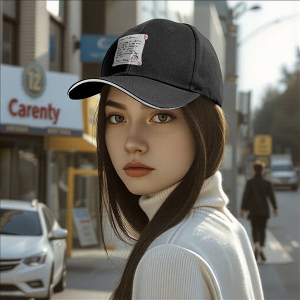 Black baseball cap with funny Santa note print about gift delays
