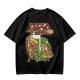 Olive green pizza graphic t-shirt with playful pizza slice characters