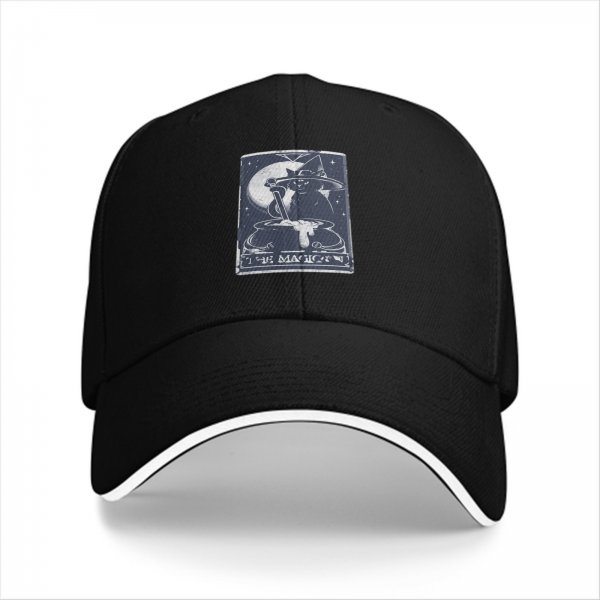 Black Baseball Cap With Witch Cat Cauldron Tarot Art Print