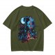 Olive T-shirt with fantasy warrior and moon graphic print