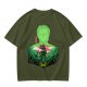 Olive Anime T-Shirt With Samurai Warrior Silhouette Art